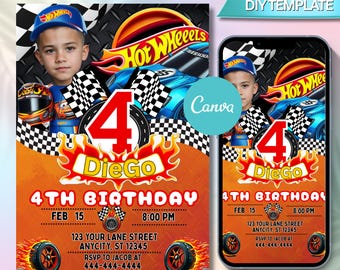 Editable Hot Cars Birthday Invitation, Hot Cars Let's Race Birthday Party Digital Invitation, Boys Birthday Card, Digital Download Template