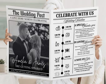 Wedding Newspaper Template with Photo, Wedding Newspaper Template, Wedding Program, Newlywed Times, Editable Newspaper Itinerary, Marriage