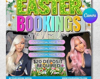 April Booking Flyer, Makeup, Hair, Lashes, Nails, Easter Booking Flyer, Spring Flyer, Saloon Booking flyer, April Canva Editable template.
