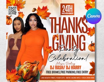 Thanksgiving Party Flyer: Editable Canva Template (Digital Download)