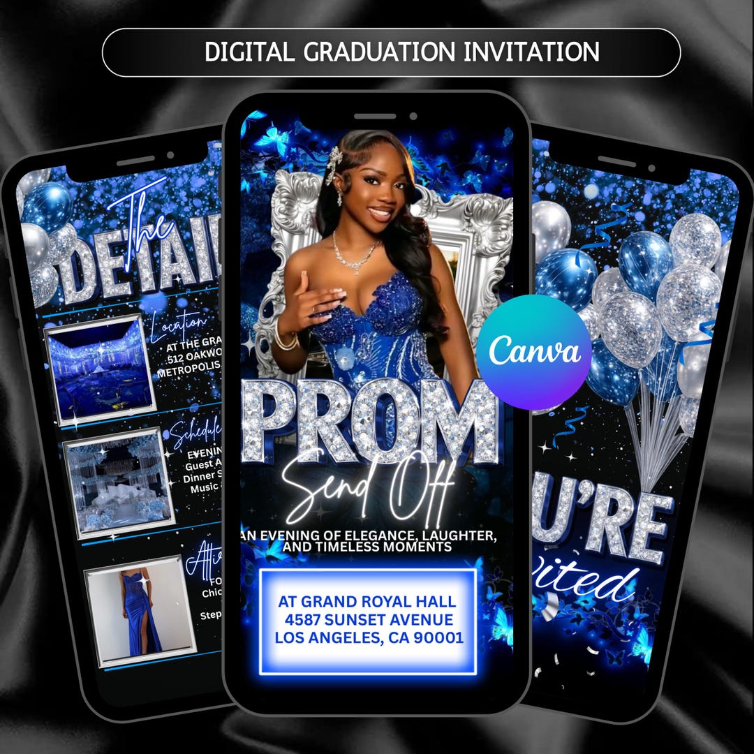 Post Prom Invite Prom Party Invitation, Digital Blue Prom Send off Invite, Animated ...