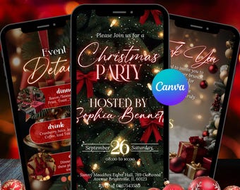 Animated Christmas Dinner Invitation, DIY Template Design, Friendsmas Party Video Invite, Premade Grinch Holiday Festive Celebration Invite