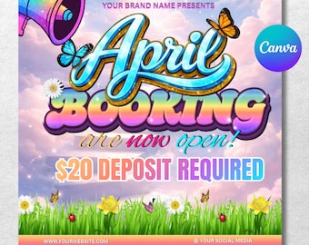 April Booking Flyer, Spring Booking Flyer, Easter Flyer, Book Now Appointments, Beauty, Lashes, Makeup, Nails, Braids, Wigs, Canva Editable