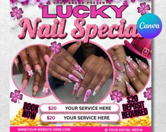 March Nails Specials Flyer, Nail Prices Flyer, Patricks Day Flyer, March Nails Booking Flyer, Spring Flyer, Beauty Nail Stylist Template