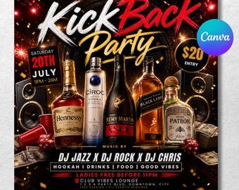 Kickback Party Flyer, Editable Kickback Club Flyer, Club DJ Party Invite, Event Flyer, Social Media Flyer, Canva Template, Instant Download