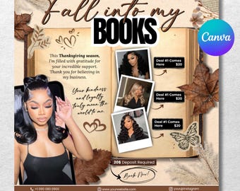 Folleto de reservas para otoño: Maquillaje, peluquería, pestañas y uñas - Plantilla de Canva (Descarga digital)