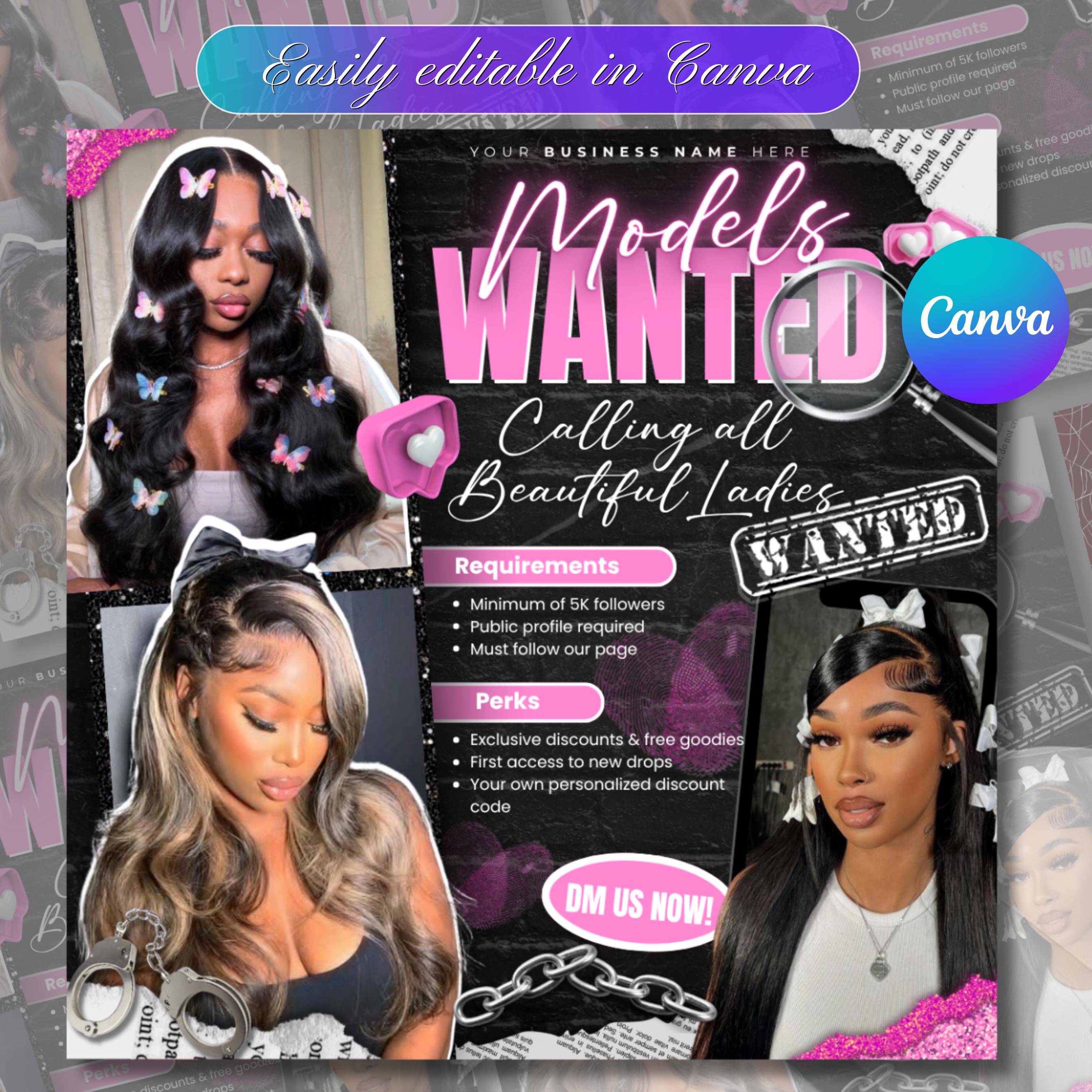 Models Wanted Flyer Template, Editable Canva Casting Call Design ...