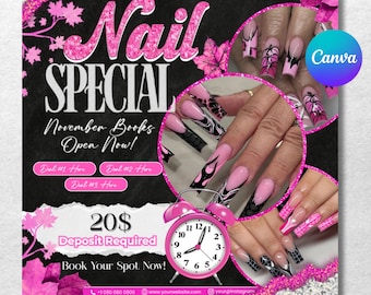 November Nail Booking Flyer, Fall Szn Booking Flyer, Thanksgiving Book Now, Hair Lash Nail Braids MUA Wig Autumn Flyer, Canva Editable