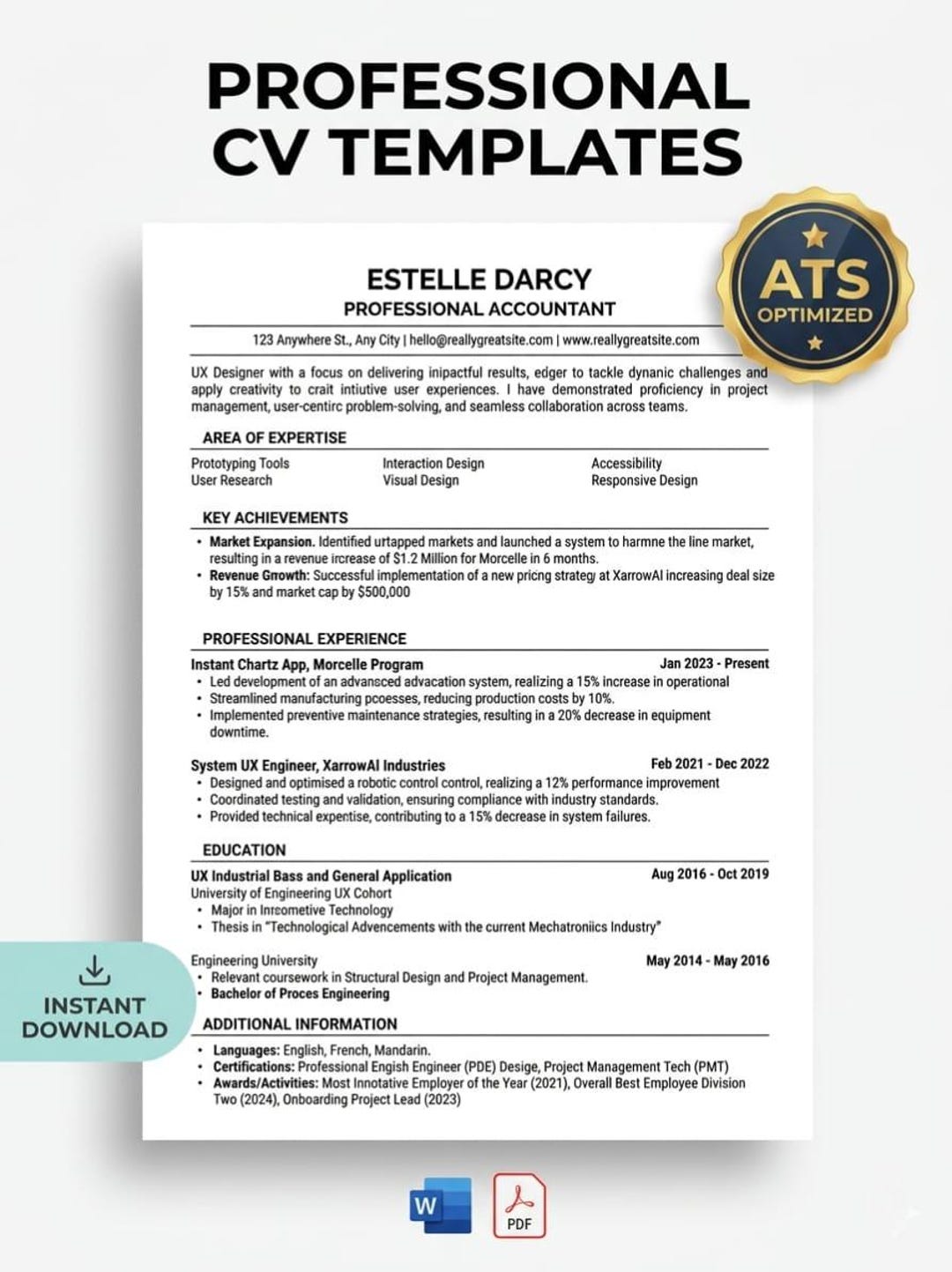 ATS Resume Template | Professional CV Layout | Editable Canva Resume ...