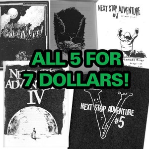 all 5 next stop adventure zines for 7 dollars over 200 pages of bike touring madness