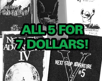 all 5 next stop adventure zines for 7 dollars over 200 pages of bike touring madness