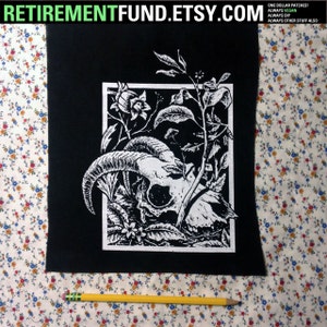 super crusty GOAT SKULL with some leaves and whatnot BACKPATCH thinking about life and death now arent you