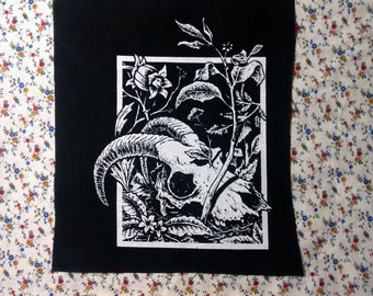 super crusty GOAT SKULL with some leaves and whatnot BACKPATCH thinking about life and death now arent you