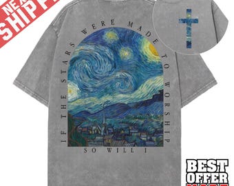 Stars Were Made To Worship Sweatshirt, Impressionist Christian Hoodie, Oil Painting Cross Shirt, Faith Christian T-shirt, Gift for Her