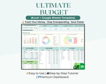 Ultimate Budget Planner Google Sheets Excel Monthly Budget Tracker Annual Budget Spreadsheet Bill Tracker Personal Budget Template