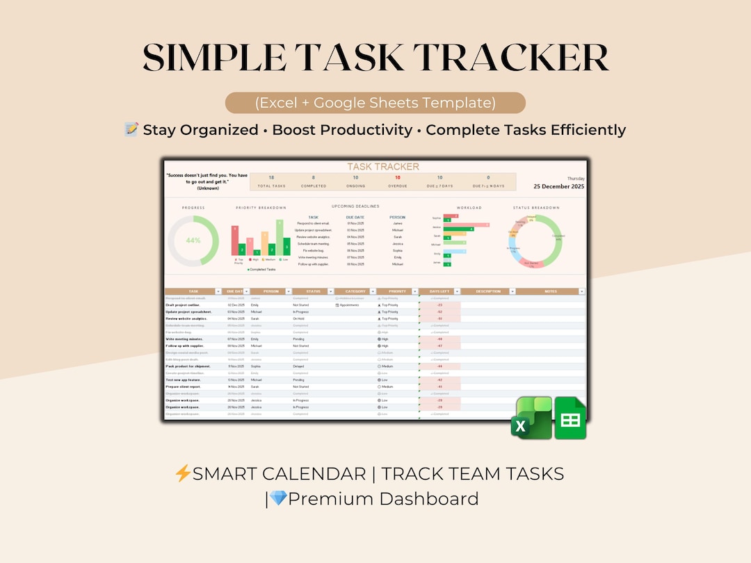 Task Tracker Spreadsheet Google Sheets Excel to Do List Template Task ...