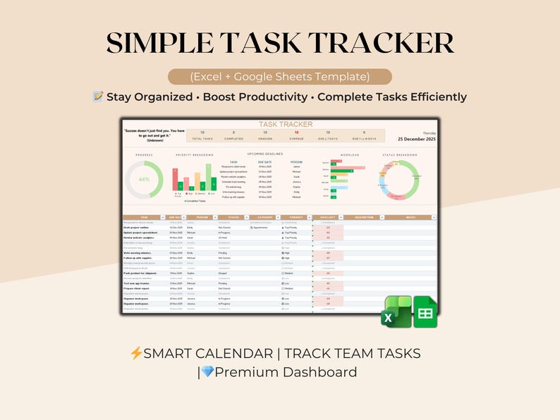 Task Tracker Spreadsheet Google Sheets Excel to Do List Template Task ...
