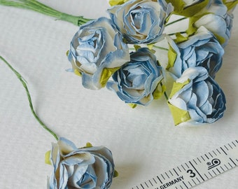 Tiny blue roses set of ten flowers