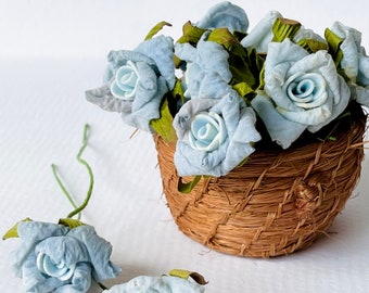 Tiny blue roses set of eight flowers