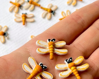 6 Tiny wooden orange dragonflies