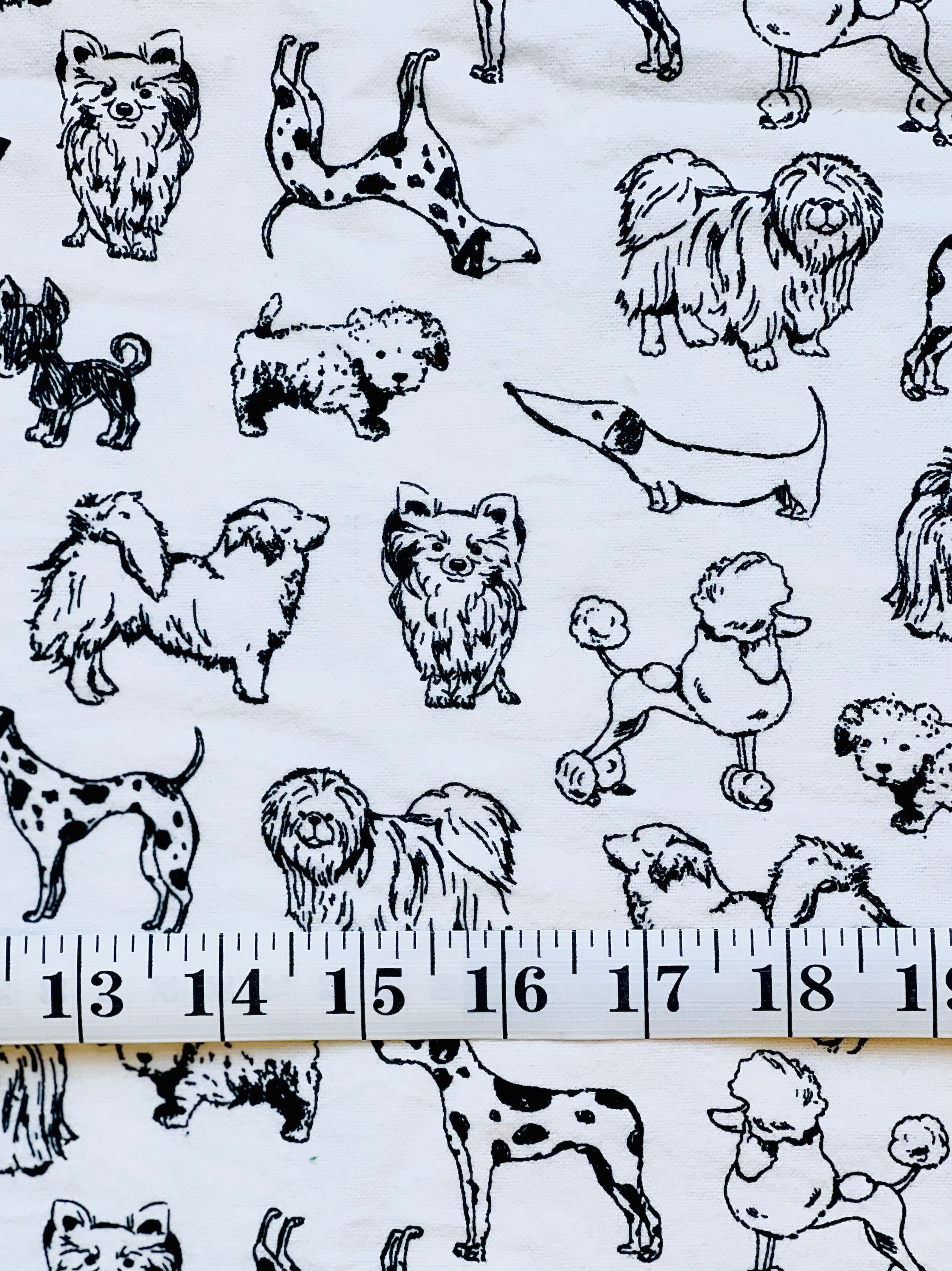 Dogs prints white and black flannel cotton Fabric Etsy