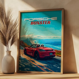 Porsche Boxster Poster | Classic Roadster Wall Art Print | Porsche Convertible Sports Car Home Decor