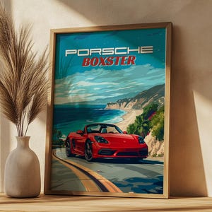 Porsche Boxster Poster | Convertible Sports Car Wall Art Print | Modern Porsche Roadster Home Decor