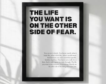 The Life You Want Is On The Other Side Of Fear Poster | Powerful Motivational Wall Art | Success Quote | Modern Office Decor