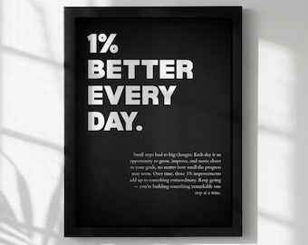 1% Better Every Day Inspirational Minimalist Poster | Growth Mindset Wall Art | Motivational Office Print | Modern Home Decor White