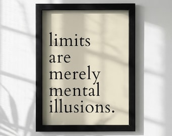 Los límites son meras ilusiones mentales. Póster con cita inspiradora / Arte mural minimalista moderno / Lámina motivacional para oficina / Decoración sencilla