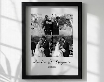 Collage fotografico personalizzato per coppie / Regalo per anniversario di matrimonio / Moderno in bianco e nero