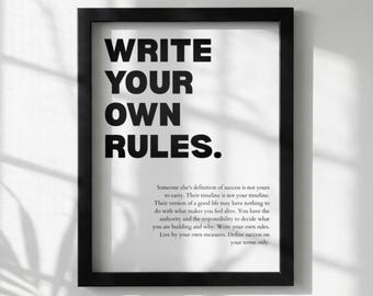 Write Your Own Rules Poster | Powerful Motivational Wall Art | Success Quote | Modern Office Decor