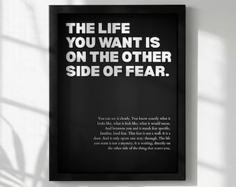 The Life You Want Is On The Other Side Of Fear Poster | Powerful Motivational Wall Art | Success Quote | Modern Office Decor