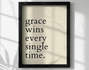 Póster con cita inspiradora "La gracia siempre triunfa" / Arte mural minimalista moderno / Lámina motivacional para oficina / Decoración tipográfica sencilla