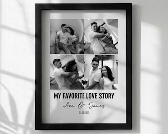 Stampa fotografica personalizzata per coppie / Quadro personalizzato con storia d'amore / Regalo di anniversario / Collage moderno in bianco e nero