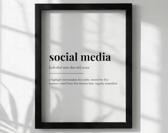 Social Media Definition Poster | Funny Social Media Meaning | Dictionary Style Wall Art | Motivational Quote Print | Tech Decor