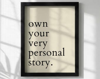 Póster con cita inspiradora "Sé dueño de tu historia personal" / Arte mural minimalista moderno / Lámina motivacional para oficina / Decoración con tipografía sencilla