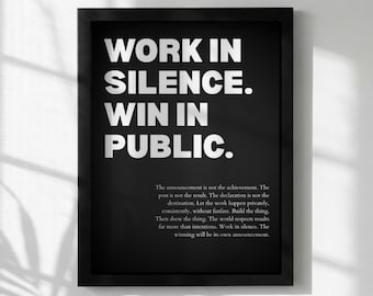Work In Silence Win In Public Poster | Powerful Motivational Wall Art | Success Quote | Modern Office Decor