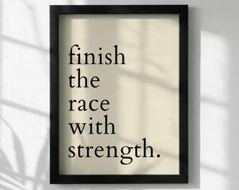 Póster con cita inspiradora "Termina la carrera con fuerza" / Arte mural minimalista moderno / Lámina motivacional para oficina / Decoración tipográfica sencilla