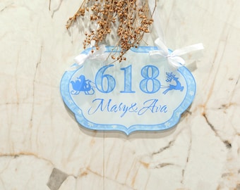 Letrero azul personalizado para habitación de residencia estudiantil, placa con número de habitación personalizado, 10 pulgadas