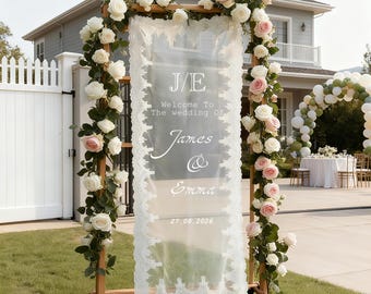 Custom wedding sign, Lace Wedding Welcome Sign, Wedding Lace Welcome Sign, Modern Laced Wedding Sign, Wedding Fabric Sign, Boho Wedding