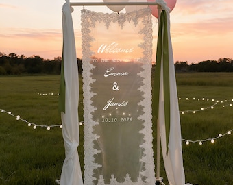 Custom Lace Wedding Welcome Sign, Wedding Fabric Welcome Sign, Modern Laced Sheer Wedding Welcome Sign, Wedding Fabric Sign, Boho Wedding