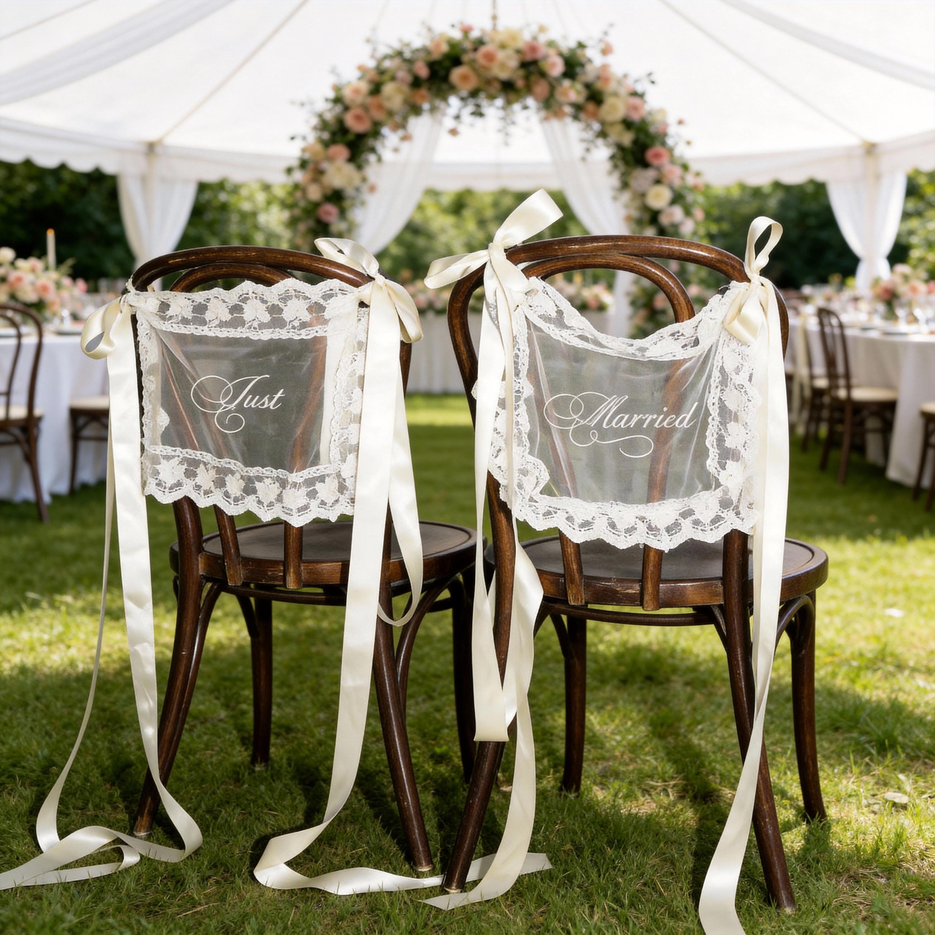Sheer Lace Just Married Signs for Chairs,wedding Chair Decor, Sheer ...