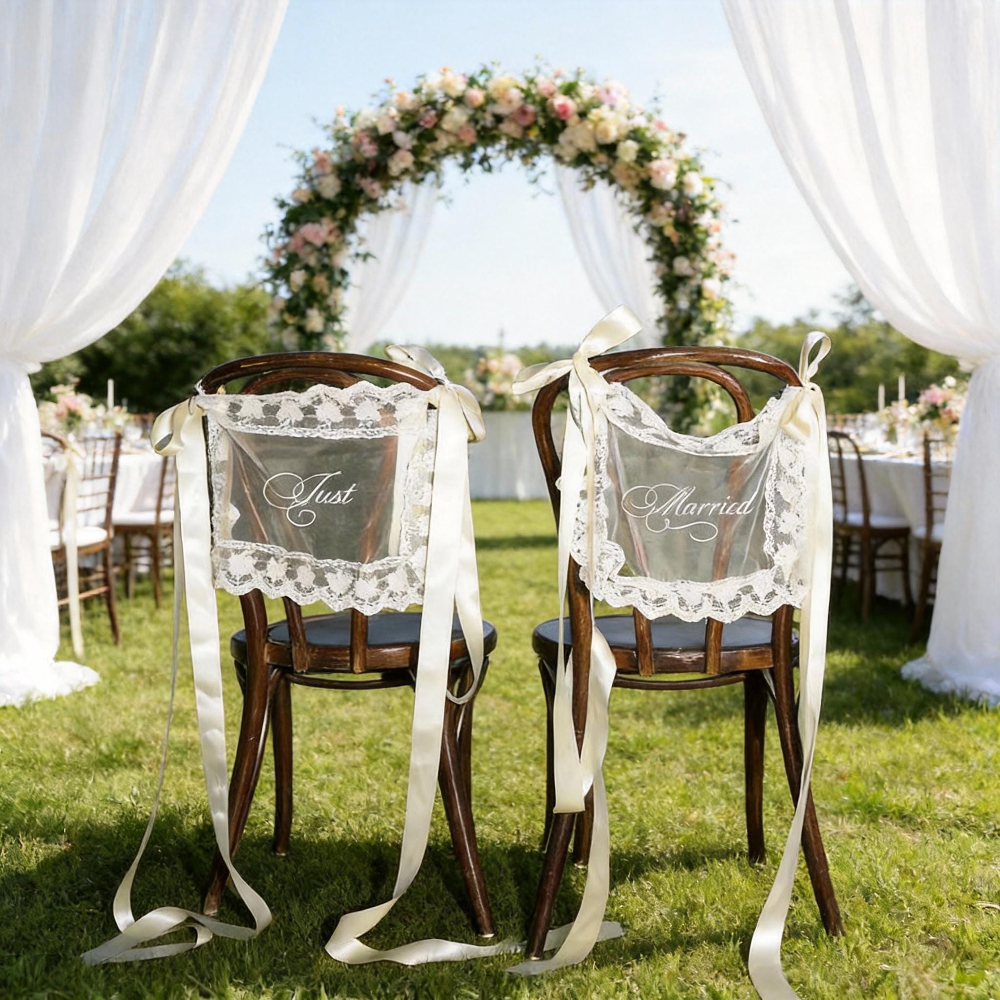 Sheer Lace Just Married Signs for Chairs,wedding Chair Decor, Sheer ...