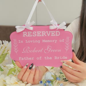 Placa de cadeira memorial reservada para casamento, placa memorial reservada personalizada, placa de cadeira memorial personalizada, placa memorial, assento reservado, 10 pol.