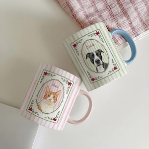 Taza personalizada para mascotas, retrato personalizado de perro o gato en acuarela a partir de una foto, taza a rayas para amantes de las mascotas, regalos para mamás de perros, regalo para mamás de gatos imagen 14