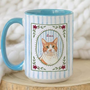 Taza personalizada para mascotas, retrato personalizado de perro o gato en acuarela a partir de una foto, taza a rayas para amantes de las mascotas, regalos para mamás de perros, regalo para mamás de gatos imagen 11