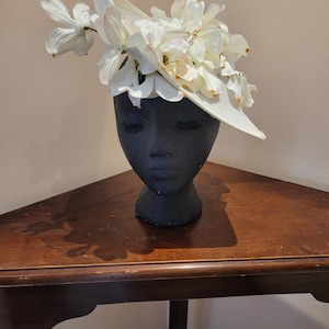 Fascinator hat with dogwood flowers, ivory base -- great for church, tea parties, derby horse races