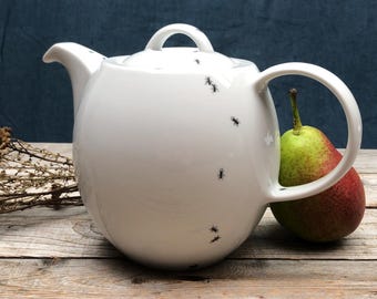 Ameisen-Kanne, edles Porzellan mit handgedruckten Siebdruck-Applikationen; lustig für Zuhause, Frühling, Garten, Party, Balkon, Ferienhaus