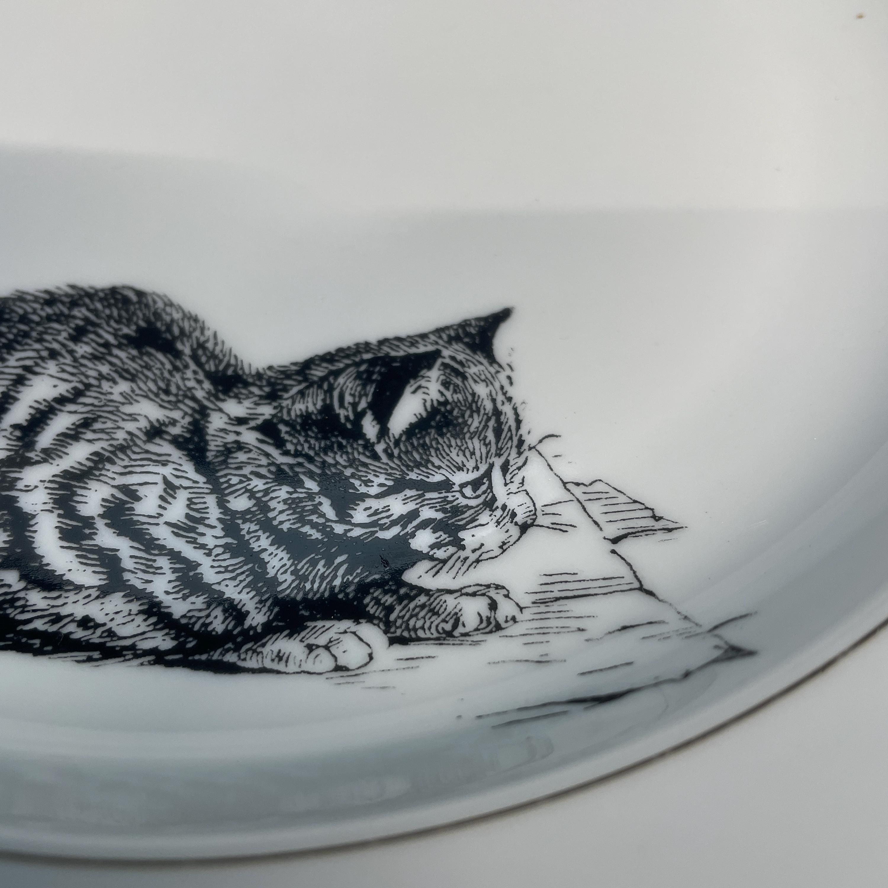 ディナープレート「猫」、約24 cm、ヴィンテージブランドの磁器、金縁